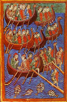Vikings invadindo a Inglaterra - "Miscellany on the life of St. Edmund" séc. 12